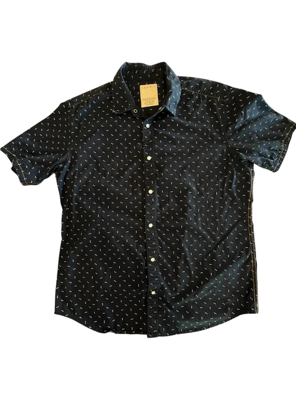 Esprit Shirt Pearl Snap Down Mens Sz Large  Short Sleeve Navy Blue 2821.2